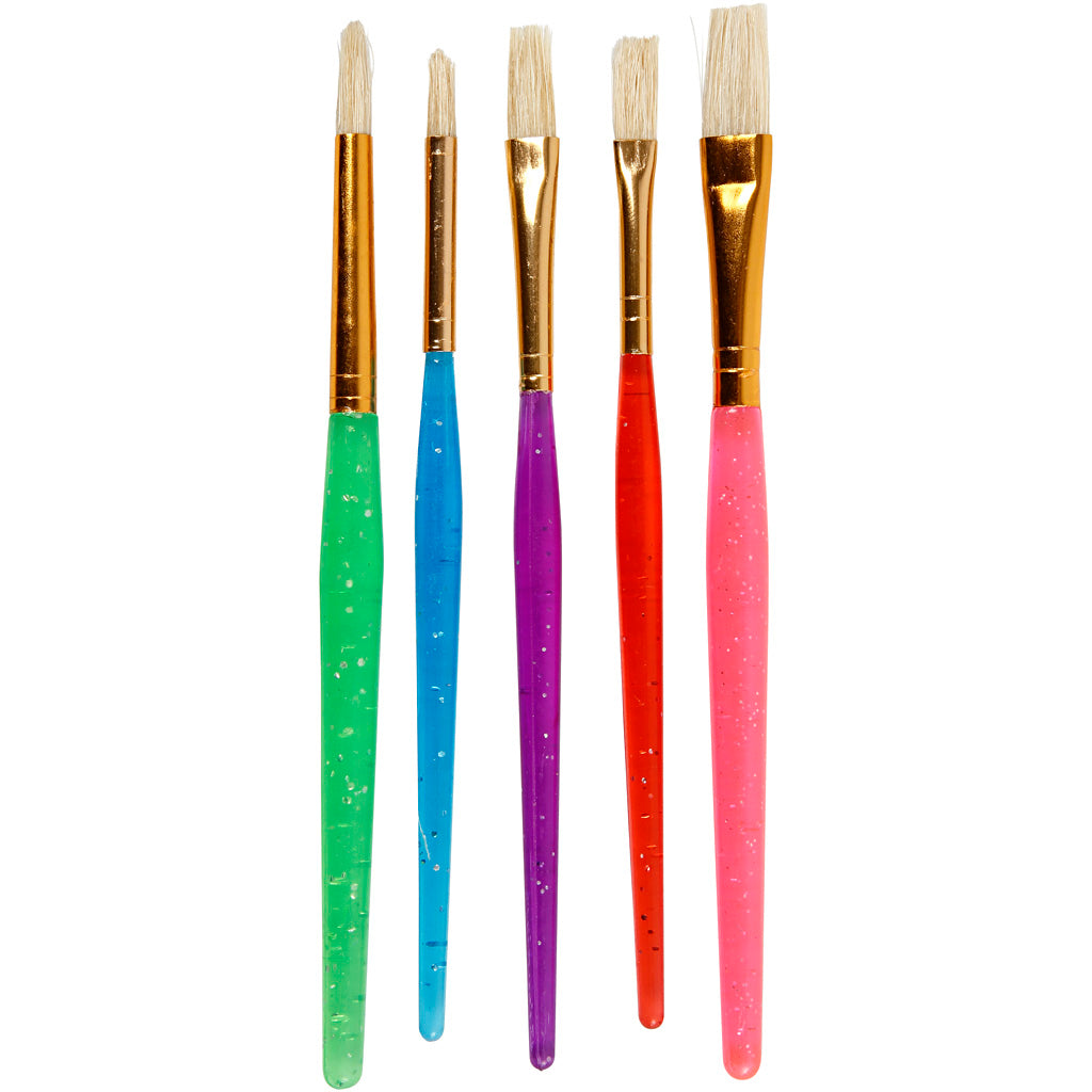 Kids Assorted Colour Paint Brushes Hog Bristle - 5 Pack