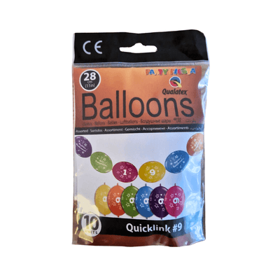 Wholesale 10 Multicoloured Number 9 Quicklink Balloons - (Case of 12)
