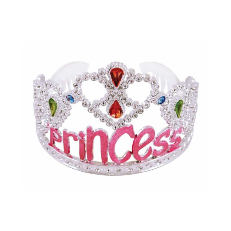 Wholesale Princess Party Tiara Crown Silver & Pink - (Case of 16)