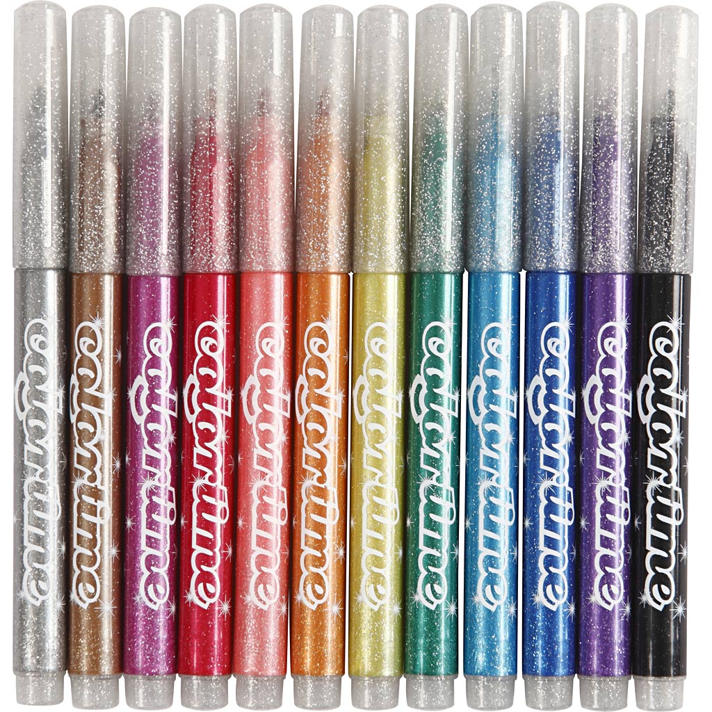 Glitter Markers Water-Based Ink Assorted Colours - 12 Pack