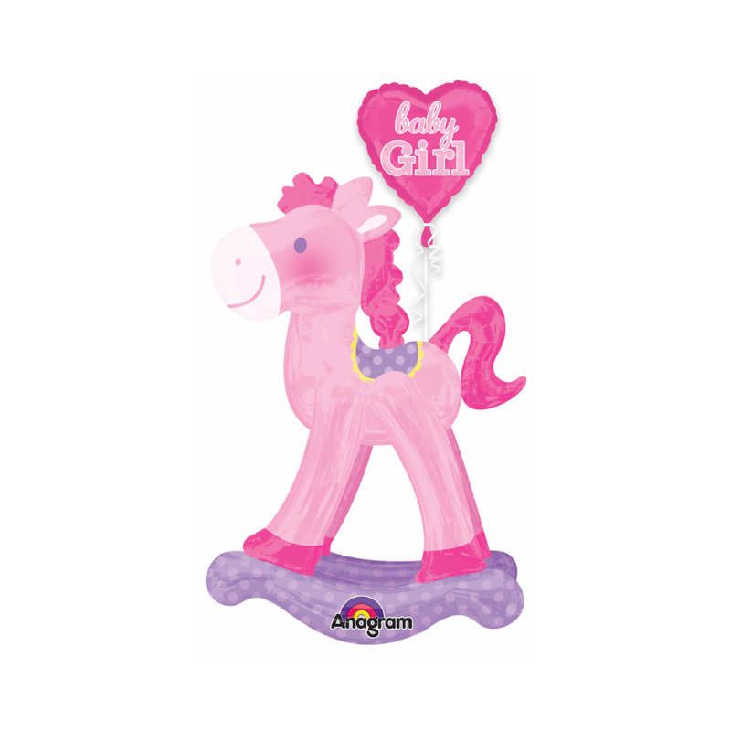 Giant Pink Rocking Horse AirWalker Baby Girl Foil Balloon PoundFun