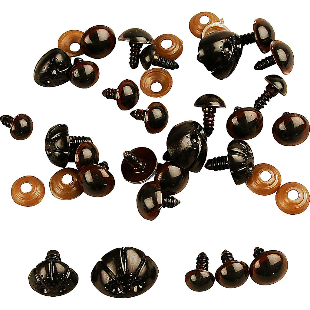 Teddy Bear Eyes and Noses Plastic Embellishments - 12 Pack