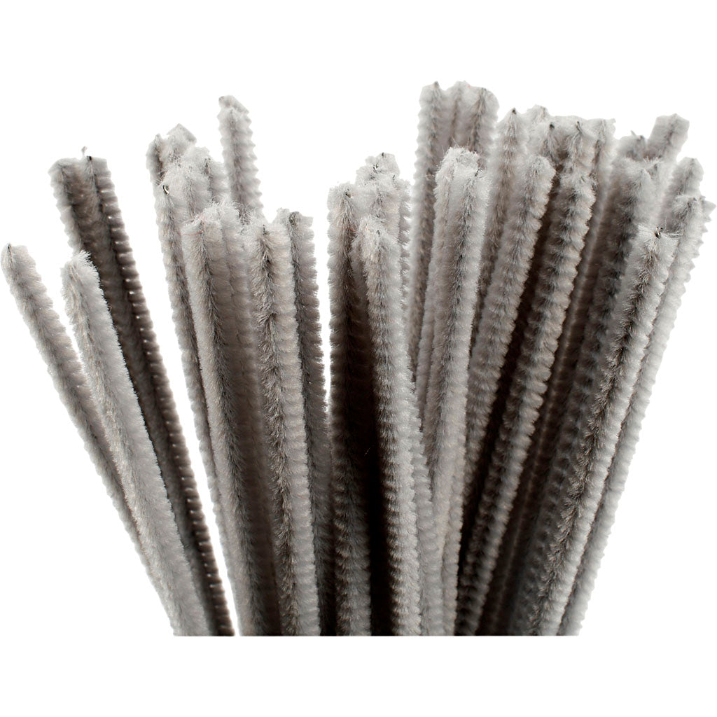 Grey Pipe Cleaners - 50 Pack 30cm x 6mm