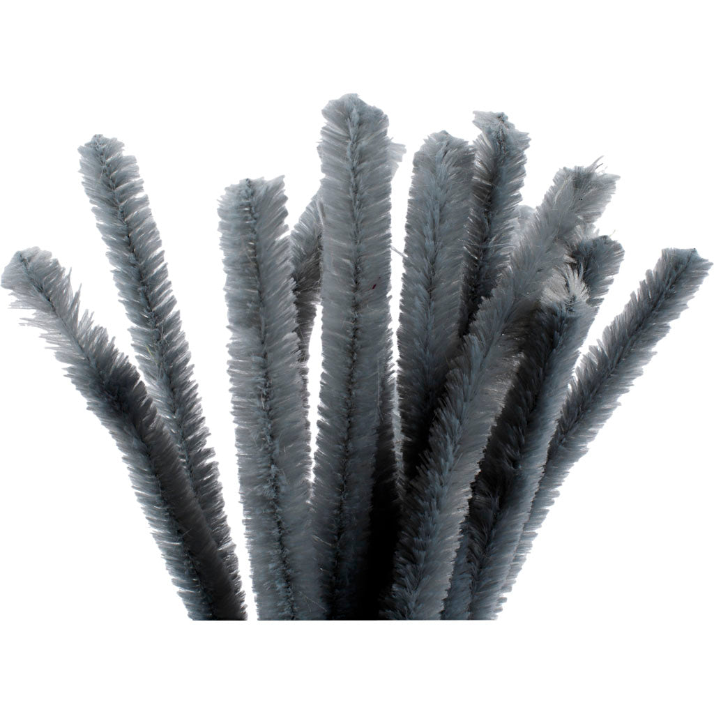 Grey Pipe Cleaners - 15 Pack 30cm x 15mm