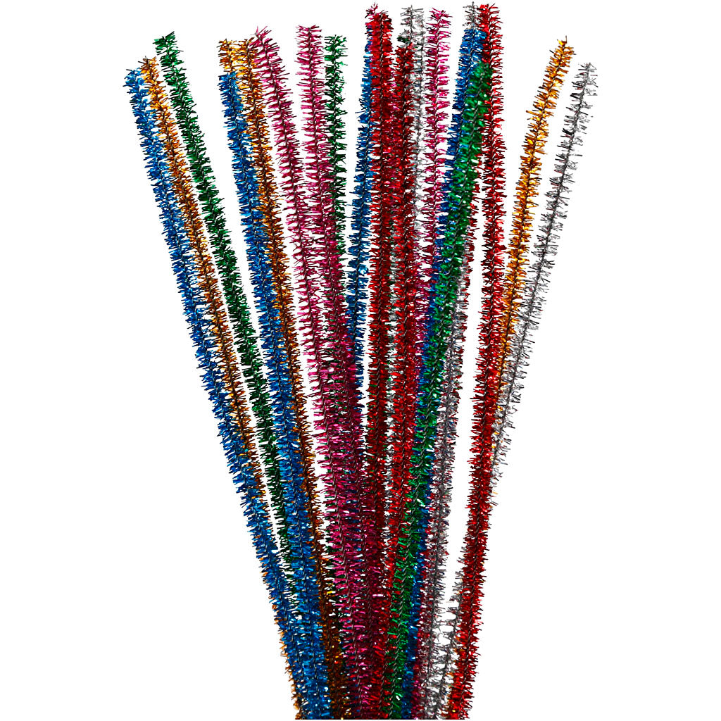 Glitter Bold Colours Pipe Cleaners With Chenille Stems - 24 Pack 30cm x 6mm