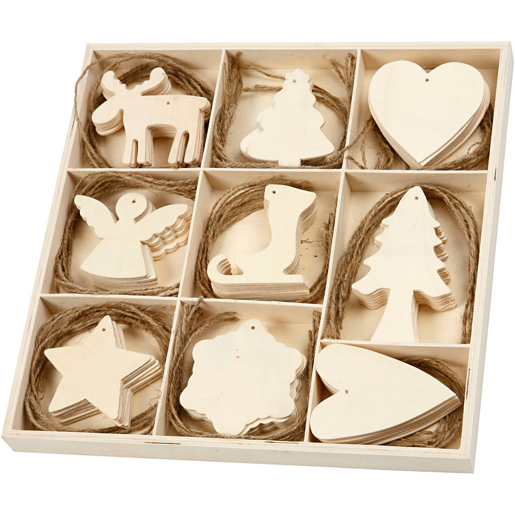 Christmas Wooden Ornament Light Wood - 72 Pack
