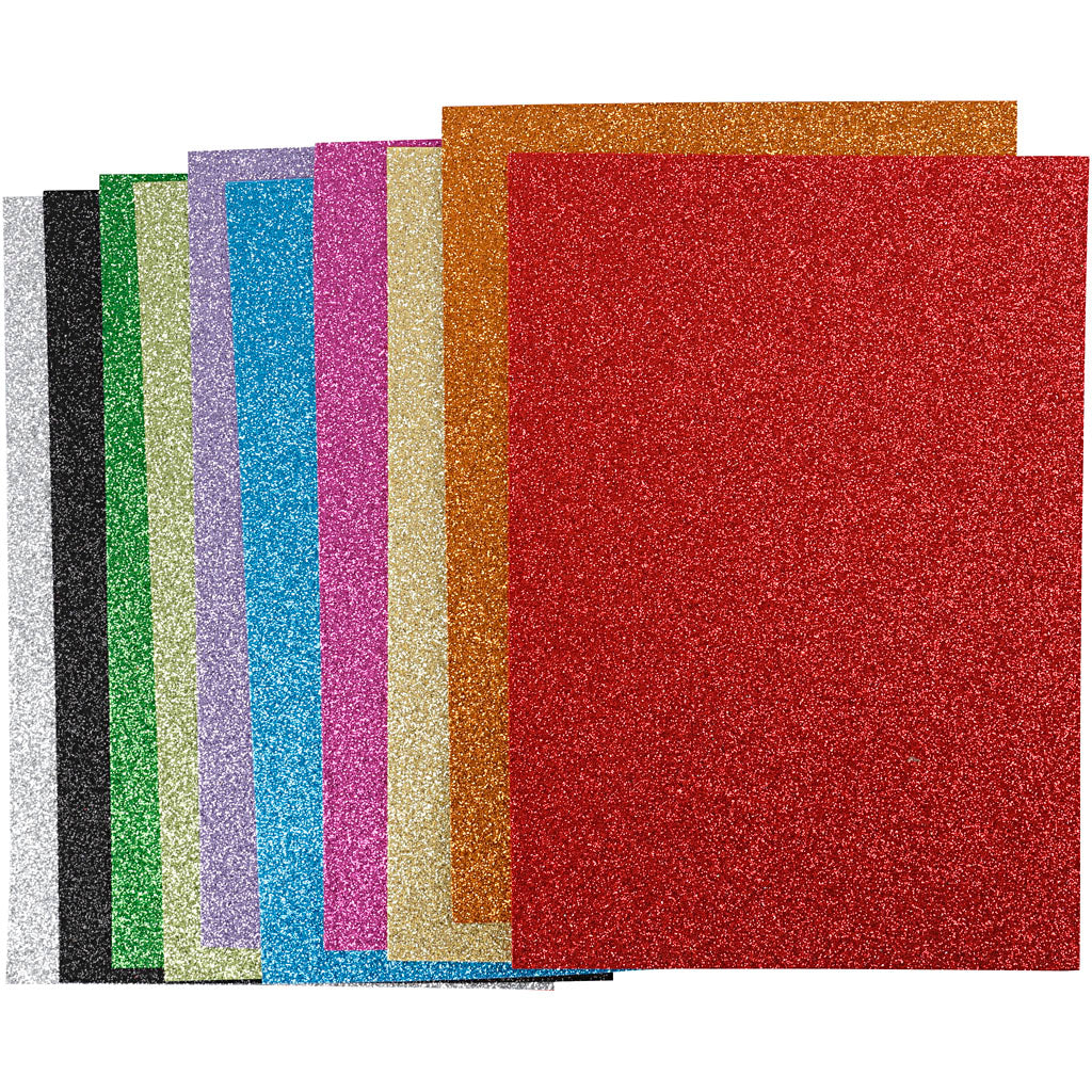 Foam Sheets With Glitter Assorted Colours - 10 Pack A4