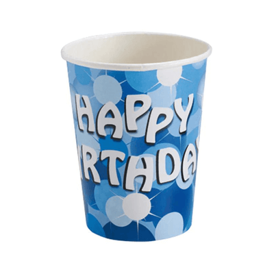 Wholesale 8 Pack Of Blue Sparkle Happy Birthday Cups - (Case of 16)