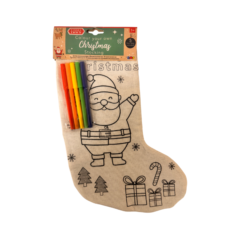 Wholesale Colour Your Own Christmas Stocking + 4 Colouring Pens - (Case of 12)