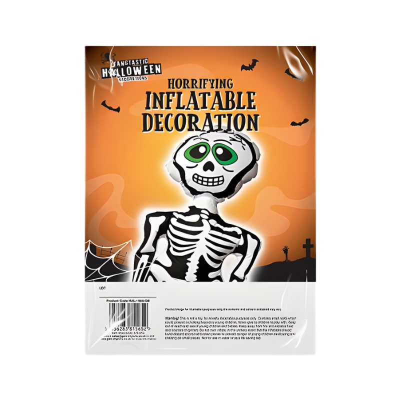 Shiny inflatable skeleton green eyes.