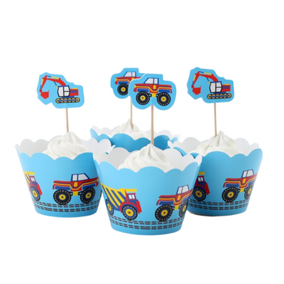 Wholesale Party Craft Cupcake Wrappers Blue Vehicles 6 Pack - (Case of 12)