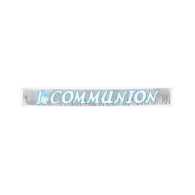 Wholesale 1st Communion Blue Fringed Metallic Banner - (Case of 16)