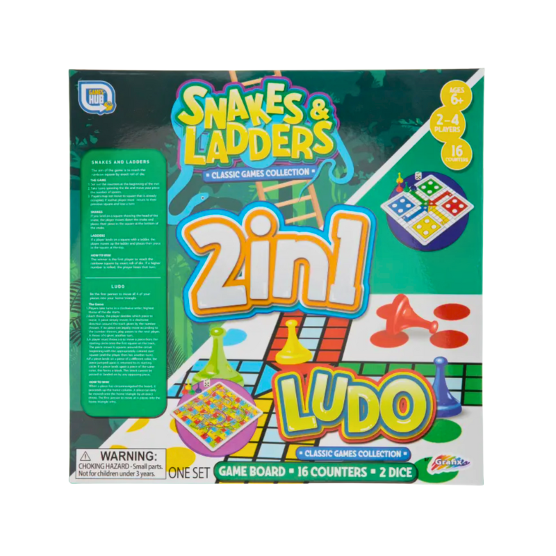 Wholesale Grafix 2in1 Snakes and Ladders & Ludo Board Games - (Case of 26)