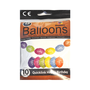 10 Multicoloured Happy Birthday Quicklink Balloons