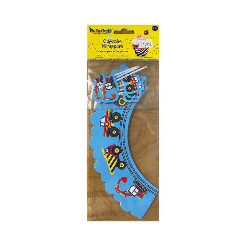 Wholesale Party Craft Cupcake Wrappers Blue Vehicles 6 Pack - (Case of 12)