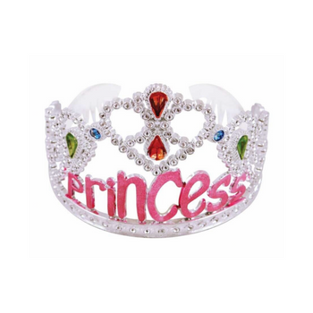 Wholesale Princess Party Tiara Crown Silver & Pink - (Case of 16)