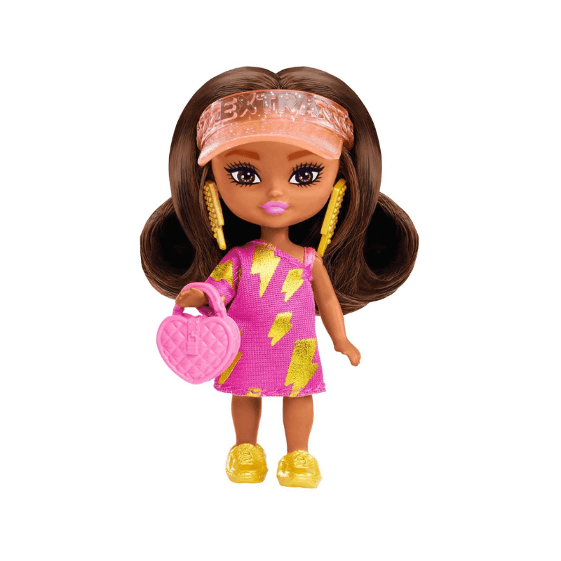 Mattel Barbie Extra Mini Minis Brunette Doll, Lightning Dress