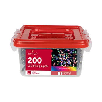 200 LED Multicoloured Christmas String Lights Mains Powered with Storage Box