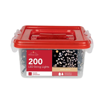 200 LED Warm White Christmas String Lights Mains Powered with Storage Box