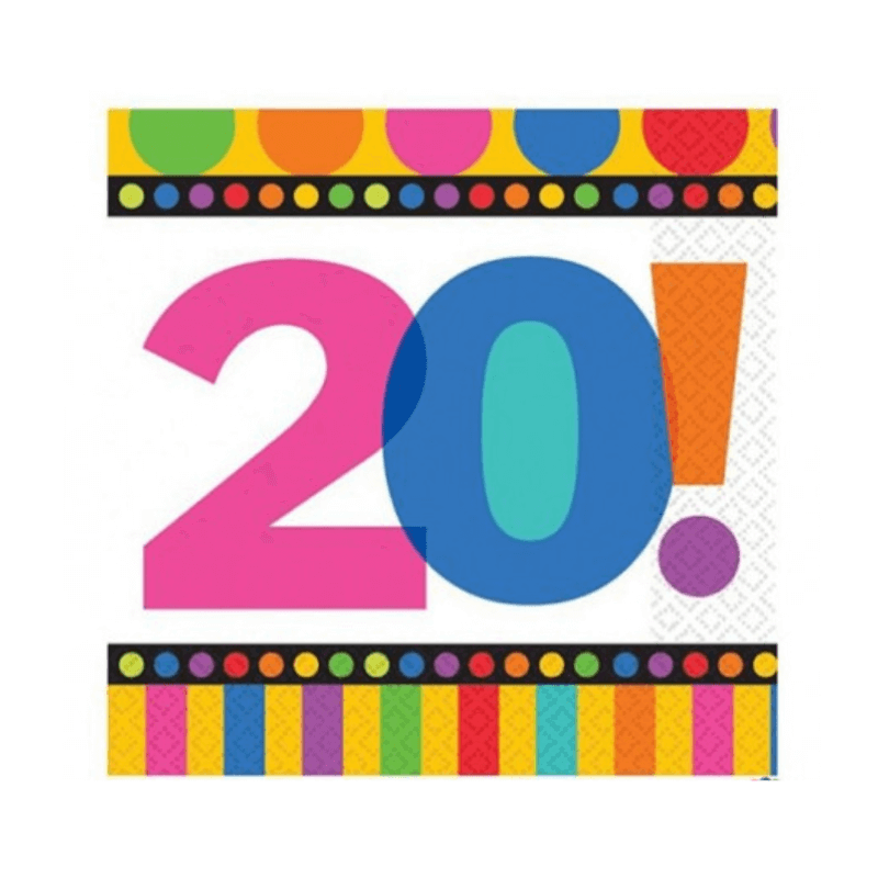 Wholesale 20th Birthday Party Napkins 16 Pack - (Case of 16)