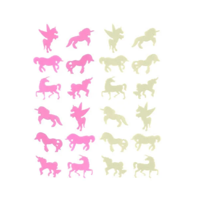 24 Unicorn Glow in the Dark Stick On Plastic Stickers 