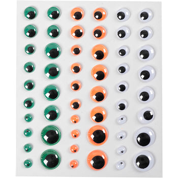 Green Orange White Self-Adhesive Googly Eyes 54 Pack