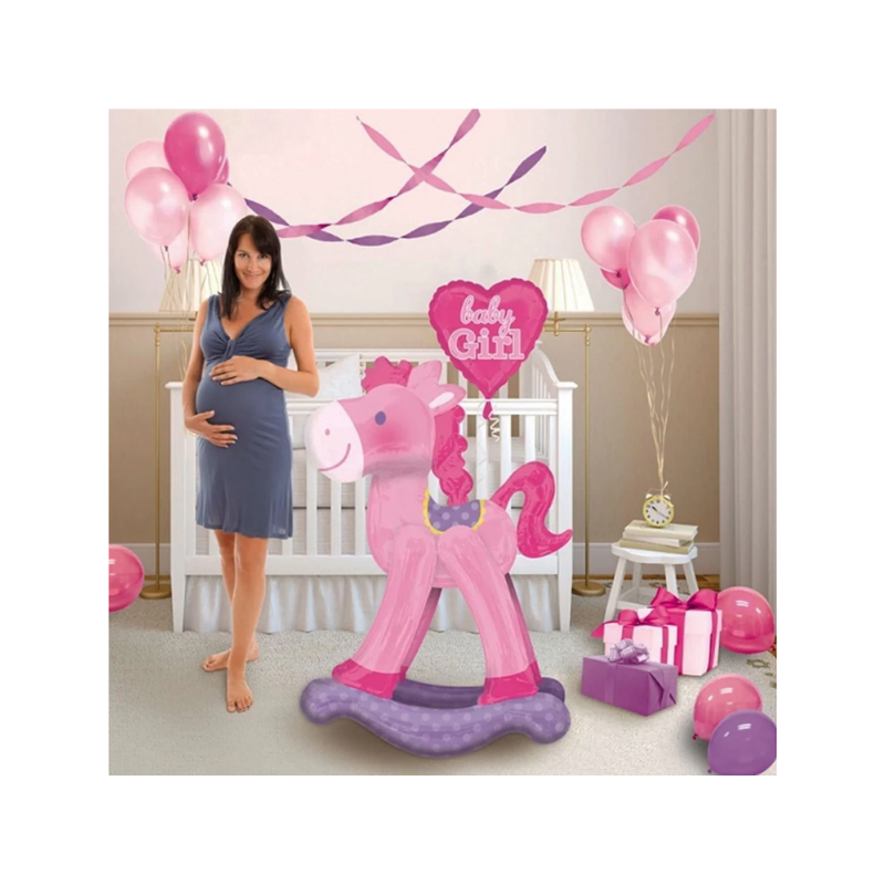 Wholesale Giant Pink Rocking Horse AirWalker Baby Girl Foil Balloon - (Case of 12)