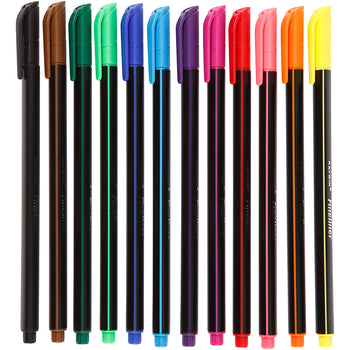 Fineliner Markers Water-Based Ink Assorted Colours - 12 Pack