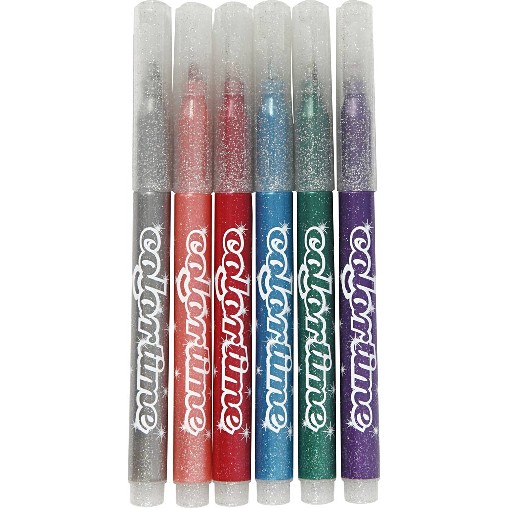 Glitter Markers Water-Based Ink Assorted Colours 6 Pack