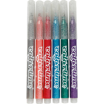 Glitter Markers Water-Based Ink Assorted Colours 6 Pack