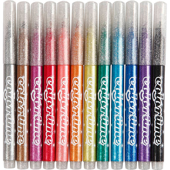 Glitter Markers Water-Based Ink Assorted Colours - 12 Pack