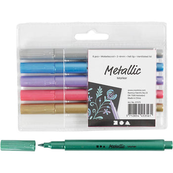 Metallic Marker Assorted Colours Water-Based Ink 6 Pack