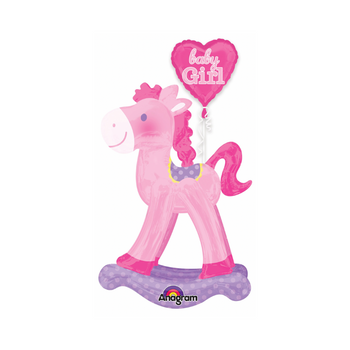 Giant Pink Rocking Horse AirWalker Baby Girl Foil Balloon 