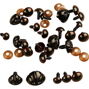 Teddy Bear Eyes and Noses Plastic Embellishments - 12 Pack
