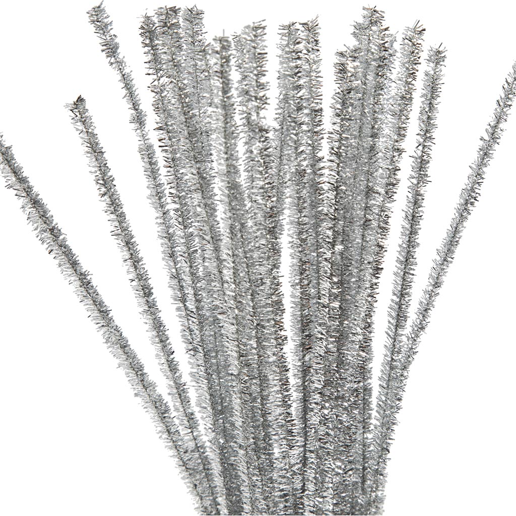 Glitter Silver Pipe Cleaners - 24 Pack 30cm x 6mm