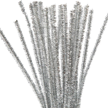 Glitter Silver Pipe Cleaners - 24 Pack 30cm x 6mm
