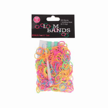 Wholesale 600 Multicoloured Loom Bands With Bonus 'U' Tool - (Case of 16)