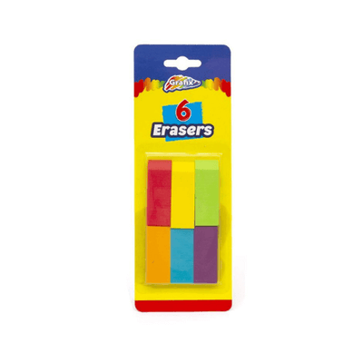 Wholesale Grafix 6 Pack Of Colourful Erasers - (Case of 12)
