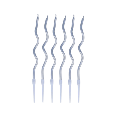 6 Silver Wavy Party Candles With Holders