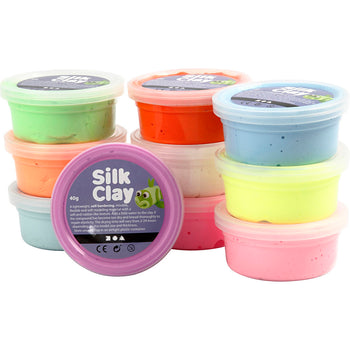 Assorted Colours Silk Clay Tubs - 40g 10 Pack