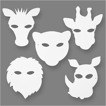 Jungle Animal White Cardboard Masks - 16 Pack