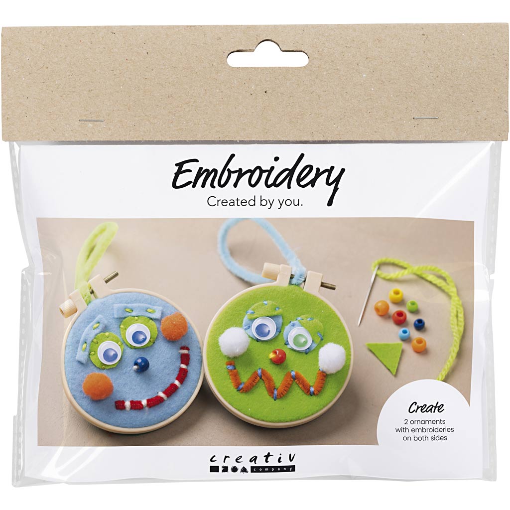 Blue Green Faces Embroidery Craft Kit