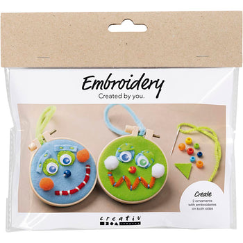 Blue Green Faces Embroidery Craft Kit