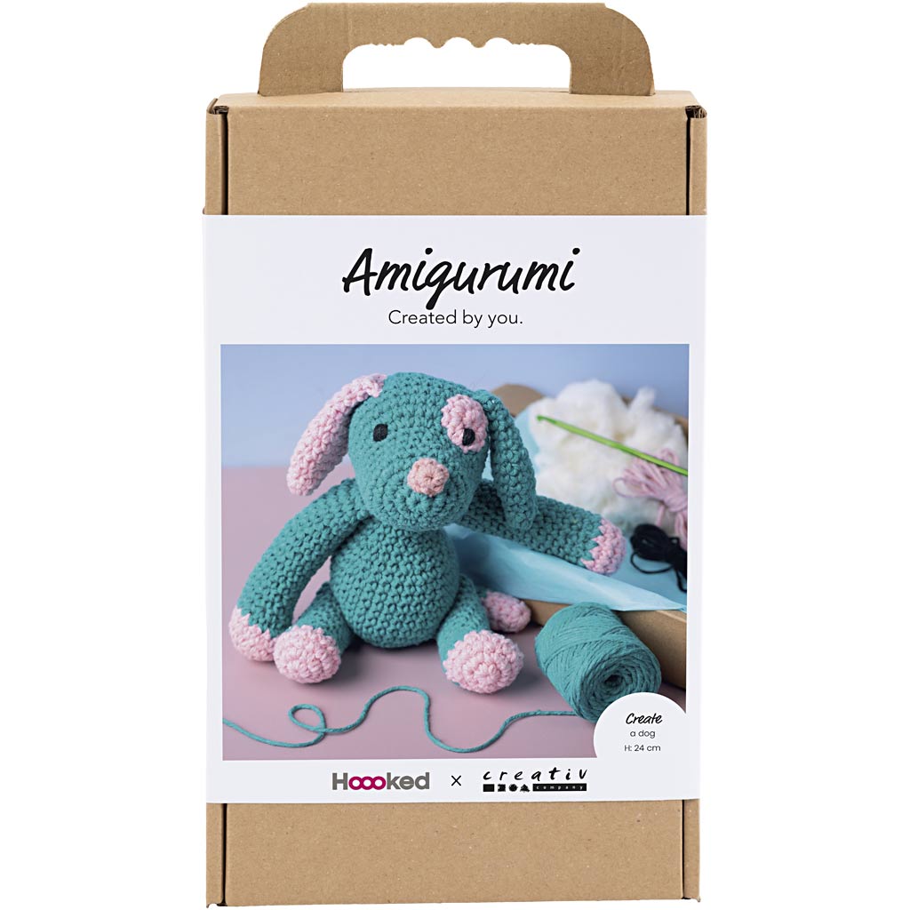 Pastel Pink Dark Turquoise Puppy Crochet Craft Kit
