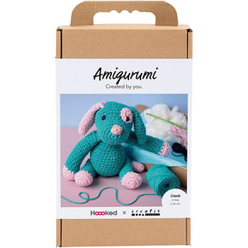 Pastel Pink Dark Turquoise Puppy Crochet Craft Kit