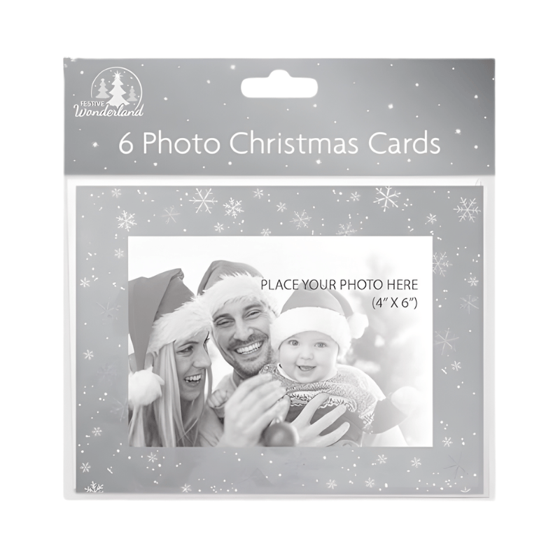 Wholesale Christmas Photo Frame Cards Silver - 6 Pack - (Case of 8)