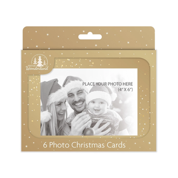 6 Pack of Gold Christmas Cards with Photo Frame.