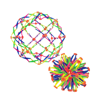 Colorful geometric ball and sphere made of interlocking rings on a white background