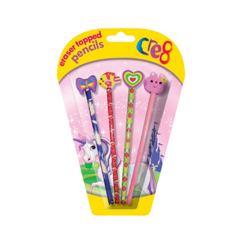 Wholesale Girls Eraser Topped Pencils 4 Pack - (Case of 12)