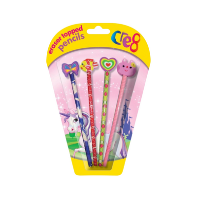 Wholesale Girls Eraser Topped Pencils 4 Pack - (Case of 12)